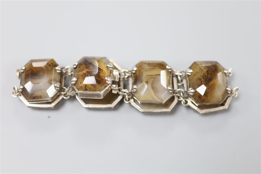 A 20th century white metal and facetted agate set bracelet, approx. 18cm, gross 37.2 grams.